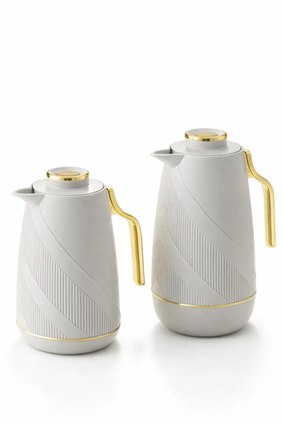 Urbanza Elegant Insulated Vacuum Thermos Flask Set – 2-Piece White Ribbed Des...