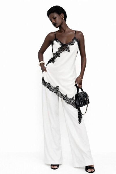 DEEP BEACH Rochie asimetrică cu bretele cu detalii din dantelă