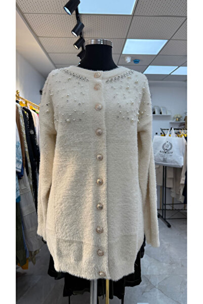 LUXURY Angora model incili taş detaylı ceket