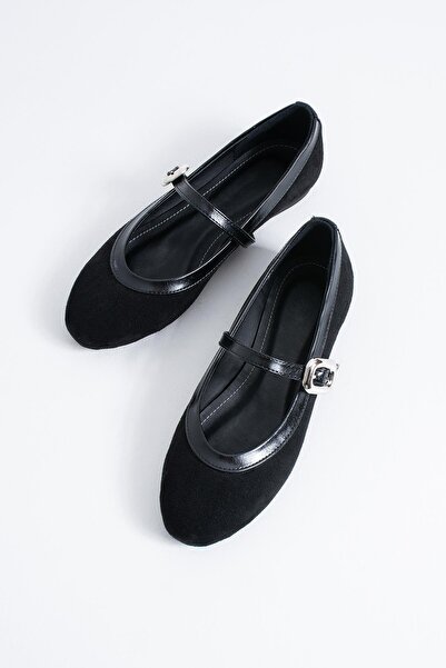 Moda Pie Γυναικείες μπαλαρίνες Pelvas Flat Gova με κορδόνια και αγκράφα, μαύρ...