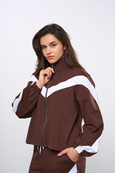 HANIQA سترة بيضاء مخططة بسحاب