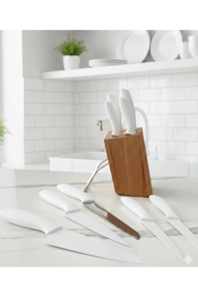 Mebey Home Ahşap Stantlı Bıçak Seti Paslanmaz Çelik