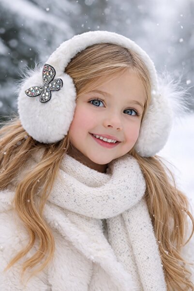 TAKIŞTIR Beyaz Renk Kelebek Detaylı Peluş Kulaklık