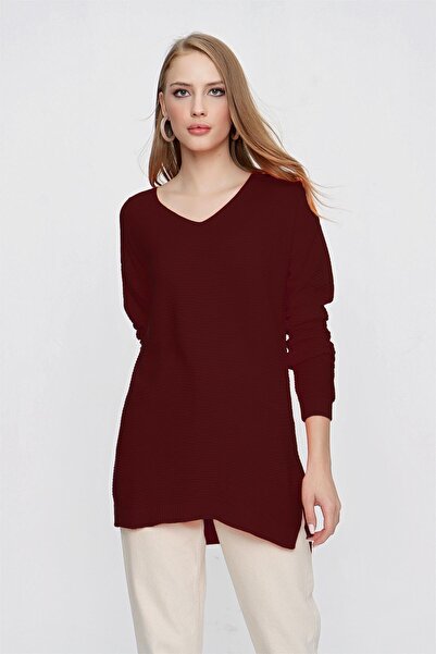 TENA Women's Burgundy V-Neck Casual Knitwear Sweater