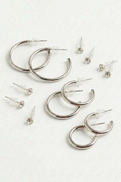 AURRARİ طقم أقراط فضية مكون من 3 حلقات و6 أحجار زركون