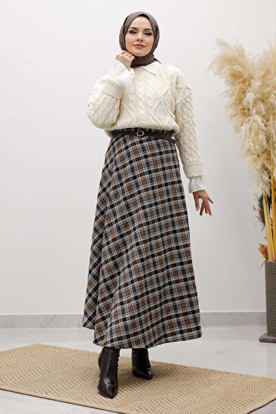 Tesettür Dünyası Plaid Skirt Tsd260102 Brown