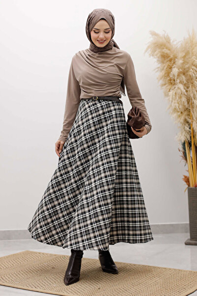 Tesettür Dünyası Plaid Skirt Tsd260102 Milky Brown