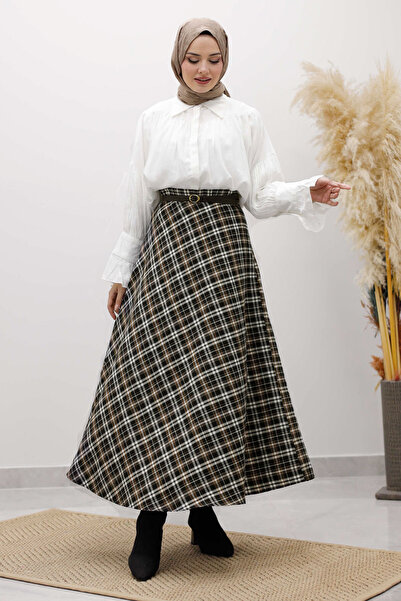Tesettür Dünyası Plaid Skirt Tsd260102 Black