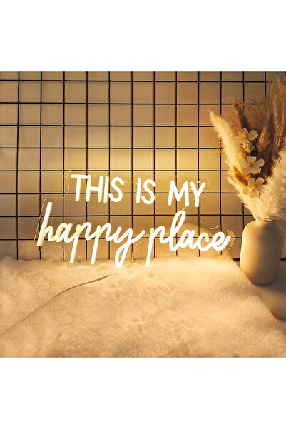 Slasa This Is My Happy Place LED Neon Sign 40x22 cm Warm White Acrylic Decor