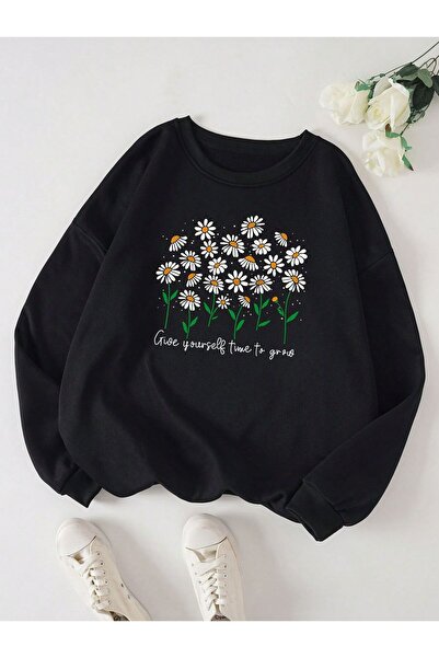 Kids Hanorac de iarnă pentru fete cu imprimeu Daisy Deck, negru