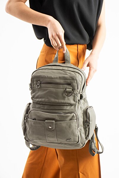 571 Collections Çanta Washed Leather Backpack (Polyurethane) Gray Model:(571-...