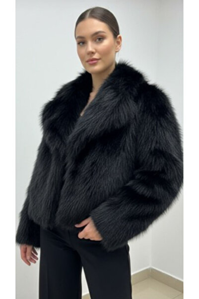 shop Kadın Siyah Kısa Kürk Mont