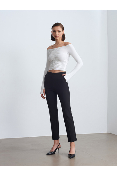 Dilvin 72249 Side Zipper Pipe Leg Trousers-Black