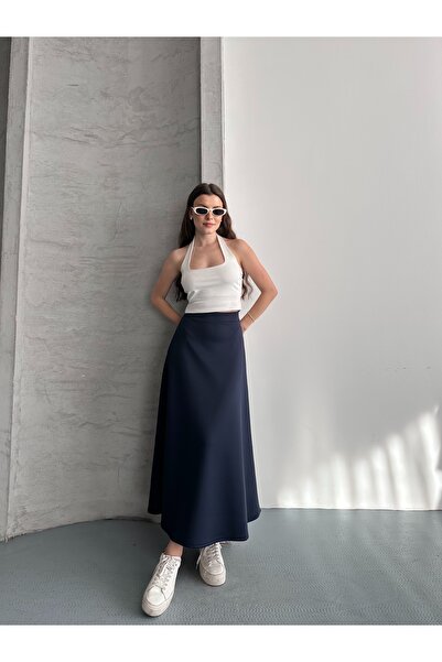 eyyebelle Fusta evazată din țesătură modal pentru femei, cu talie elastică