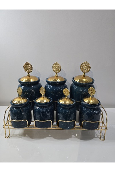 Ametist Decor İthal Dekoratif Baharatlık Turkuaz ve Gold