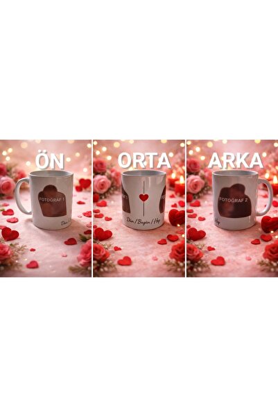 miras home Sevgililer İçin Kişiye Özel Resim ve Dün-Bugün-Hep Baskılı Kupa Ba...