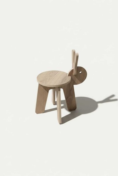 Muall Collection Natural Wooden Rabbit Ear Children's Chair - Wood Color Montessori Kids Room Activity Stool