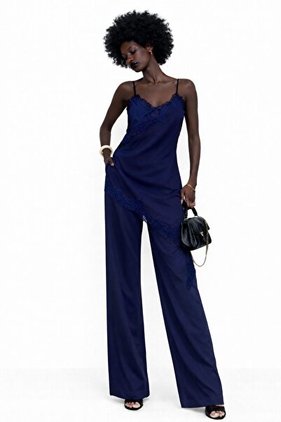 DEEP BEACH Rochie asimetrică cu bretele cu detalii din dantelă