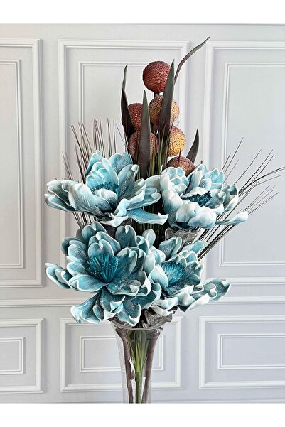 ROSSEV Mavi - Kahve 4 Dal Yapay Çiçek