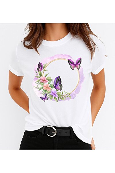 OEM Tricou de damă din bumbac cu inel fluture