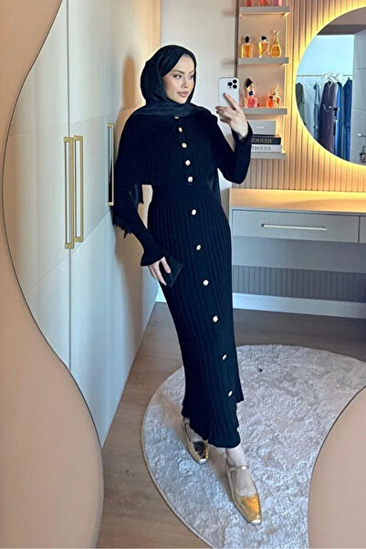 Rönesans Butik Pelerinli Pileli Tesettür Triko Elbise