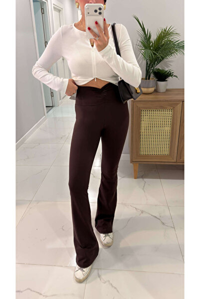 BİRCANÇİL Hedro Kahve Beli Ruched Detail Spanish Leggings