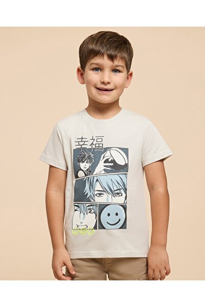 R&B Printed T-Shirt with Crew Neck and Short Sleeves