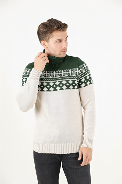 F&K Ανδρικό πλεκτό πουλόβερ με ζακάρ μοτίβο με ζιβάγκο