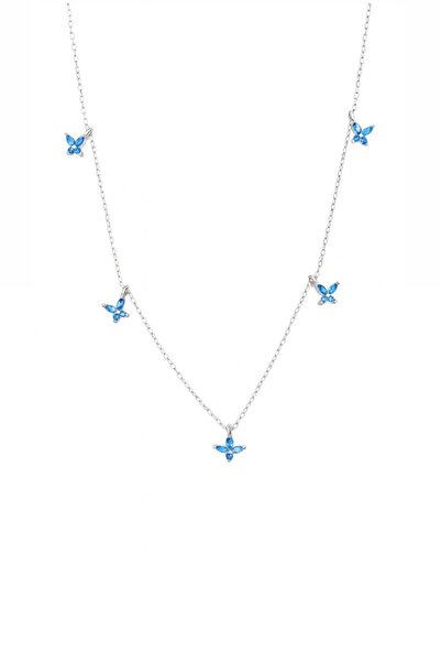 Siminkari Mavi Kelebekli Gümüş Kolye