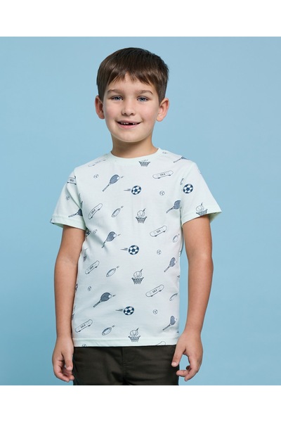 R&B تي شيرت مطبوع برقبة دائرية وأكمام قصيرة