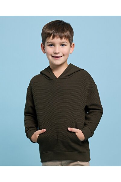 R&B هودي للأولاد بلون الزيتوني سادة بأكمام طويلة