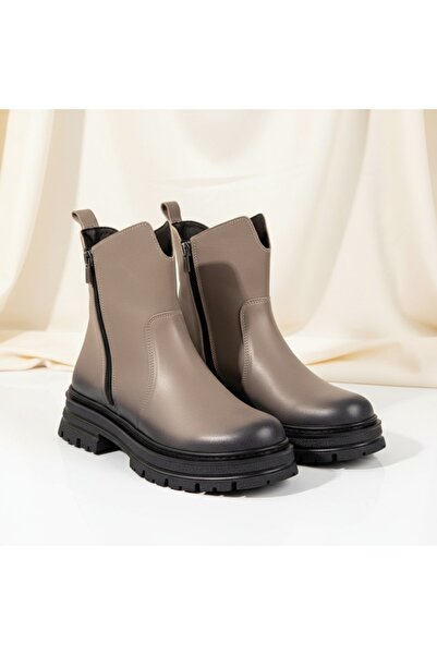 Modlet.ro Ghete de damă bej cu fermoar din piele MOD10459