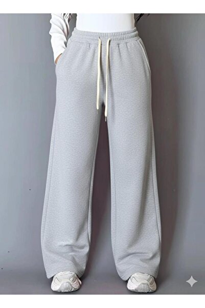 CAST COLLECTİON بنطلون رياضي نسائي رمادي اللون واسع الساقين من فاين فوتر