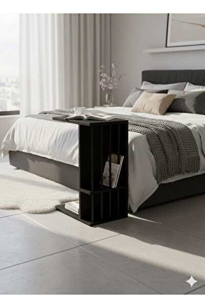 AYZ Pint C Tipi Koltuk Yanı Sehpası Dergilikli Laptop Kahve Yan Sehpası Siyah