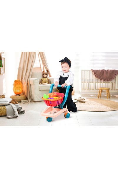 SHOP AND JOY Toy Supermarket Shopping Cart and Colorful Fruit-Vegetable Set