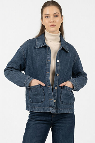Bigdart Women's Double Pocket Denim Jacket 0731 - Navy Blue