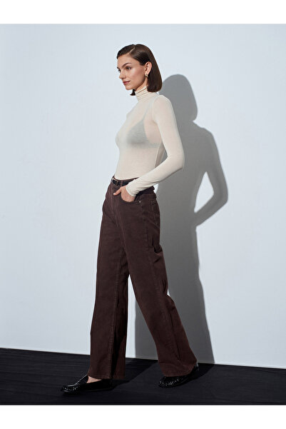 Dilvin 72116 Corded Fabric Velvet Trousers-Brown