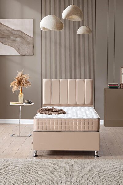 DAKRON Tek Kişilik Yatak Baza Başlık İmpera 3'lü Set 90x190 Bej