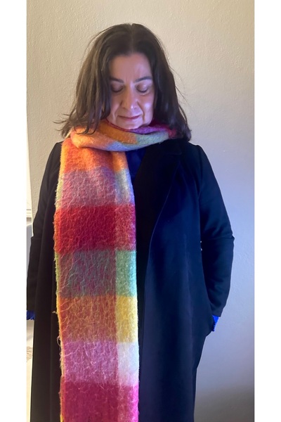 ALS Tasarım Dünyası Şal puf gros cu model pătrat de culoare roz, lungime eșar...