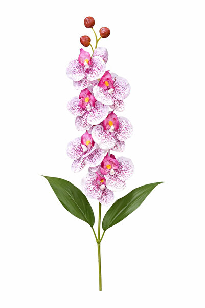 OEM Orhidee artificială albă elegantă cu accente mov, 6 flori și 3 boboci, 60 cm