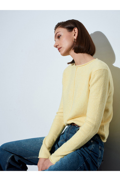 Dilvin 10855 Boat Neck Sweater-Yellow