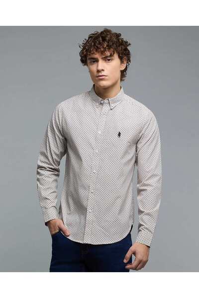R&B Printed Shirt with Button-Down Collar and Long Sleeves