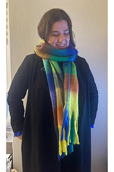 ALS Tasarım Dünyası Şal puf gros cu model pătrat, culoare verde, lungime eșar...