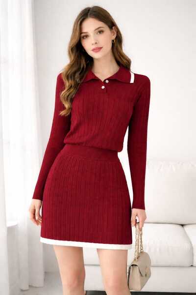 BORDO POLO YAKA ETEKLİ TAKIM