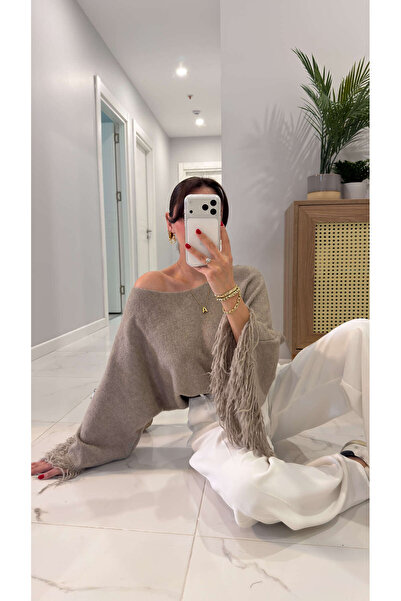 BİRCANÇİL Kwesta Light Mink Sleeves Tasselled Knitwear