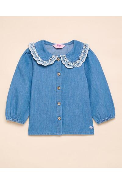 R&B Washed Top with Peter Pan Collar and 3/4 Sleeves