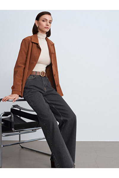 Dilvin 72119 100% Cotton Wide Leg Jeans-Dark Brown