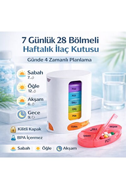 Polham 7 Günlük 28 Bölmeli Haftalık İlaç Kutusu – Kilitli Kapak, BPA İçermez,...