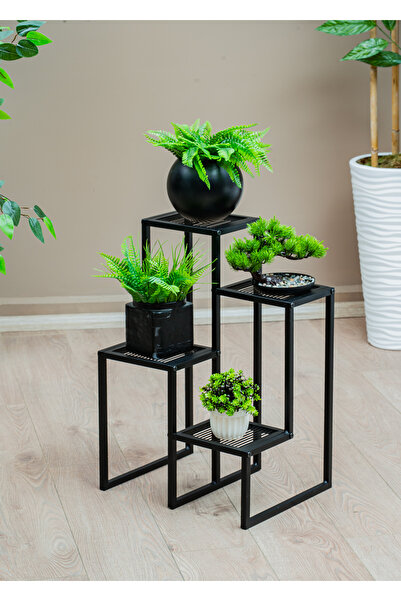 TOPRAK E-TİCARET Garden-4 Metal Raflı Saksılık Dekoratif Saksı Standı Çiçeklik