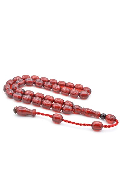 Murty99 Systematic Barrel Cut Dark Red Crimped Amber Prayer Beads